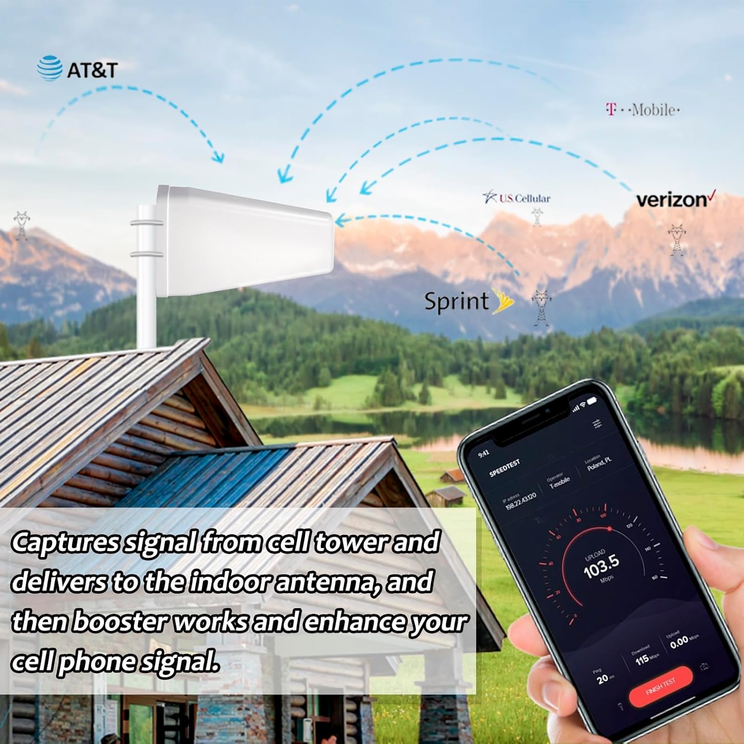 Cell Phone Booster for Home & Office,Up to 2,000 sq ft,Cell Phone Signal Booster with Band 66/25/2/4/5/12/13/17,Boost 5G 4G Data for All U.S. Carriers FCC Approved Cell Booster